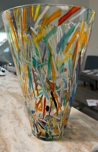 12" Flower Vase Confetti by Pier 1 / Crate & Barrel Art Glass, NEW - Picture 1 of 8