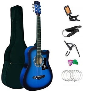 Paquete de guitarra acústica musical de madera acústica de madera de 4/4 talla 38" música para niños niñas - Imagen 1 de 7