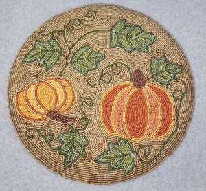 Beaded Pumpkins Placemat Charger 14" Fall Thanksgiving Autumn Gold Round - Picture 1 of 9