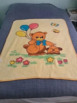 复古貂皮毛绒黄色婴儿毯泰迪熊气球小狗韩国 55x44 — 第 1/4 张图片