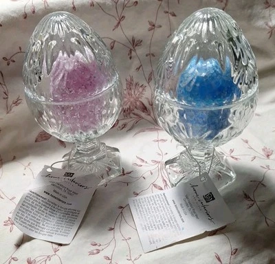 Juego de 2 candelabros de huevo de vidrio para interiores del hogar, plato de baratija, porta dulces XC Foto 1 de 4