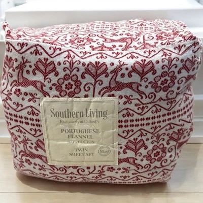 Juego de sábanas dobles | Franela portuguesa roja y blanca Southern Living Reindeer Foto 1 de 4