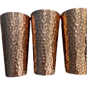 3 Hammered Copper Plated Stainless Steel 16 Oz. Tumbler Drinking Glass 7" - Picture 1 of 4