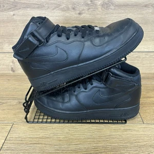 Nike Air Force 1 Shoes Men’s Size UK 8.5 Triple Black Leather Trainers AF1 High - Picture 1 of 12