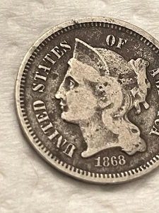 1868 3 cent nickel - Picture 1 of 10