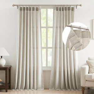 Pinch Pleated Curtains 84 Inches Long for Living Room, Beige Semi Sheer Faux ... - Picture 1 of 9