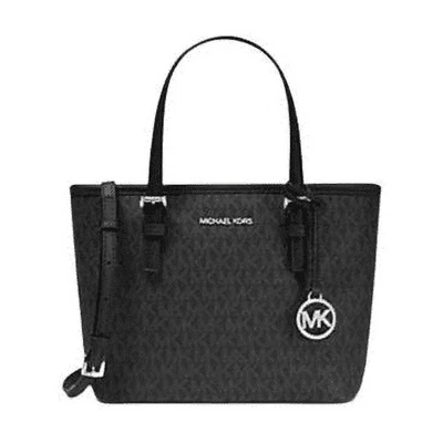 Michael Kors XS Carry All Jet Set Travel Tote Handbag PVC - Black - Image 1 of 3
