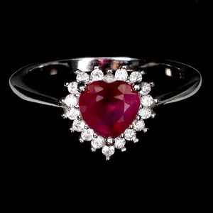 925 Sterling Silver Ring Heart Ruby 6mm Natural Gemstone Jewelry Size 6 - Picture 1 of 14