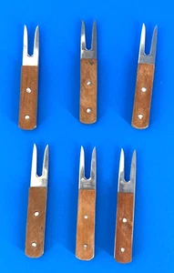 Lotto 6 forchette porta pannocchie mais moderno metà secolo manico legno inox vintage - Foto 1 di 4