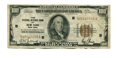 1929 BROWN SEAL GENUINE 100 DOLLAR New York $100 Federal Reserve Bank Note - Image 1 of 4