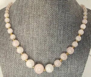 Vintage Graduated Rose Quartz Bead Necklace Gold Tone Bead Separators - Picture 1 of 13