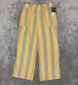 One 5 One Women Striped Beach Breezy Easy Pull On Comfort Wide Leg Pants L NWT - Picture 1 of 12