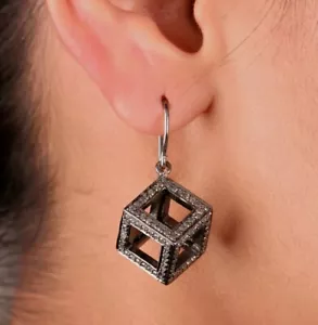 Pave Diamond Cube Earring 925 Silver Diamond Fashion Earring Christmas - Picture 1 of 12