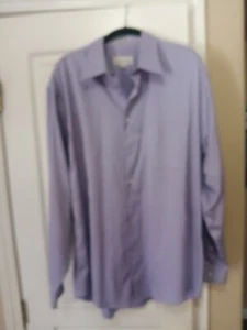 Pronto-Uomo Mens Dress Shirt 20 34/35 Solid Blue Fitted Non-Iron Button Collared - Picture 1 of 5