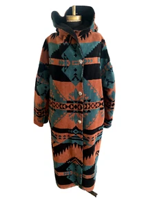 Unisex Aztec Southwest Blanket Jacket Reversible Concho buttons Sz M By Denali - Picture 1 of 10