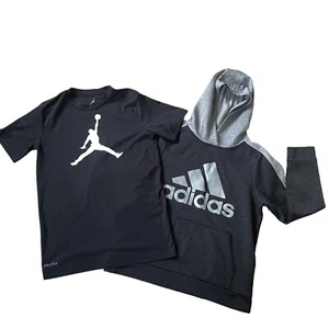 Adidas & Jordan Boys Shirts Tops Set of 2 Black Activewear Shirts Size Large - Picture 1 of 11