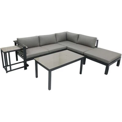 Lounge-Eckgruppe Sofalounge Grau ALU 5-tlg L 100 cm Veranda Terrasse Patio Hof - Bild 1 von 2