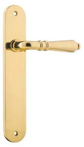 Palanca de sarlat de latón pulido IVER manijas de puerta y placas traseras ovaladas, 230 x 40 mm - Imagen 1 de 6