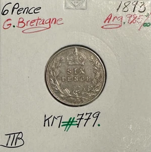 ROYAUME-UNI / GRANDE BRETAGNE (6 Pence 1893) Monnaie en Argent // Qualité : TTB - Imagen 1 de 2