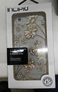 Incipio iPhone 7 & iPhone 6/6s,  Deisgner Series Case Clear w/ Gold/White Flower - Picture 1 of 2