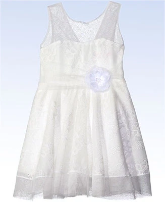 LE PINK Girls' Lace Skater Skirt Dress with Sweetheart Neckline - Off-White - 5 - Image 1 of 2