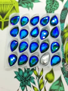 20 x Emerald AB Blue Glue ON Gems Crystals Chatons Gems Glass Rhinestone 10x14mm - Picture 1 of 6