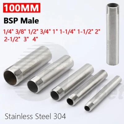 100mm Stainless Steel 304 Weld Nipple Tube 1/4" - 4" BSP Screwed Pipe Fittings - Image 1 of 4