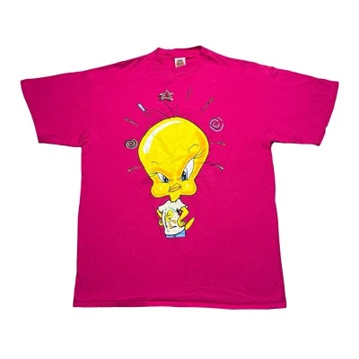 Camiseta Streetwear Vintage Anos 90 Rosa Quente Looney Tunes Mad Angry Tweety Bird GG - Imagem 1 de 4