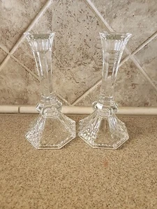 2 Crystal Candlesticks  St. George Crystal Fantasy Pattern 7.75" - Picture 1 of 3