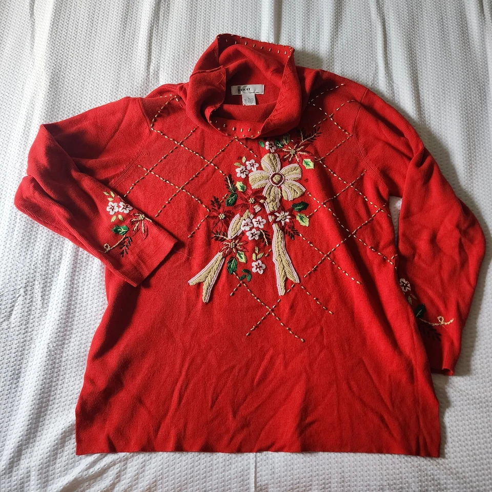 VINTAGE Embroidered Christmas Sweater KIKIT by Maurice Sasson Women's Size Large - Image 1 of 4