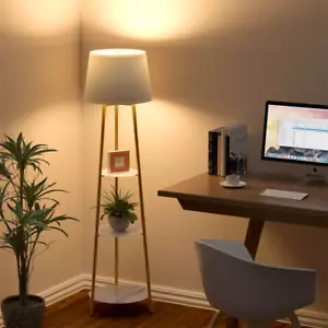 Gold Stehlampe Antik Wohnzimmer mit 3 Regal Stehleuchte Lichtsäule Stativ LED - Bild 1 von 12