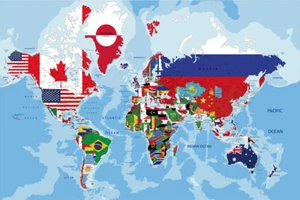 Map Of The World Printed Flags 61X91cm Home Office Wall Decor Poster - Picture 1 of 11