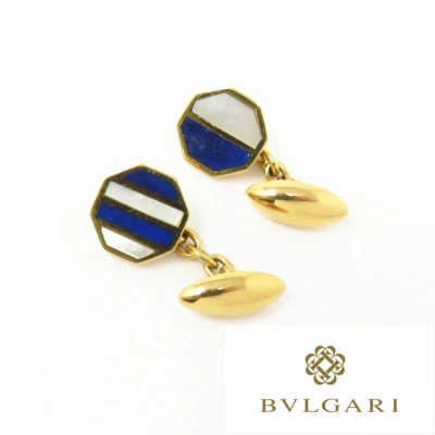 NYJEWEL Bulgari Bvlgari 18k Yellow Gold Lapis Mother of Pearl Chain Cufflinks - Image 1 of 4