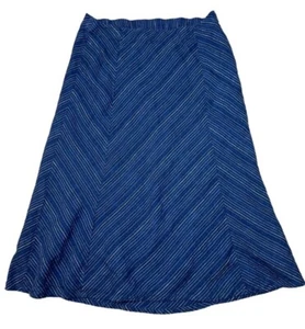 J.Jill 'Love Linen' Small LINEN Midi skirt Navy Blue diagonal stripe side zip - Picture 1 of 6