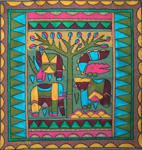 South Africa Elephant Rhino Floor Cushion Cover Tsonga Fair Trade Crossroads - Picture 1 of 2
