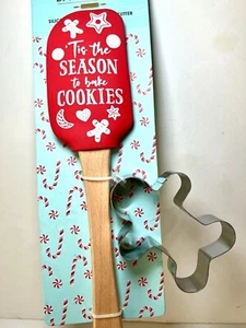 CHRISTMAS TIS THE SEASON TO BAKE COOKIES SILICONE SPATULA GINGERBREAD MAN CUTTER - Picture 1 of 8