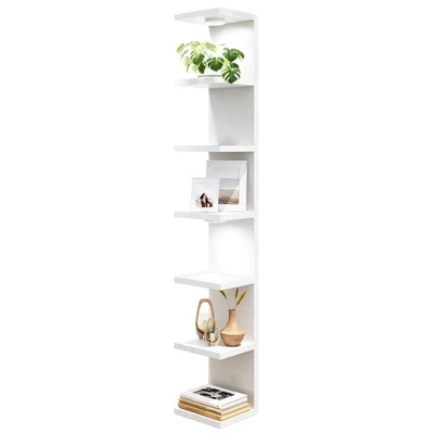 Fixwal 7 Tier Wall Mounted Shelf Unit White Floating Shelves with LED Lights ...
