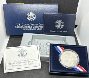 2001–P Uncirculated U.S. Capitol 90% Silver Commemorative Dollar, Box. COA! - Picture 1 of 3