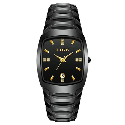 LIGE Men Quartz Watch Ceramic Strap Rectangle Wristwatch Fashion Boy Sport Watch - Image 1 of 4