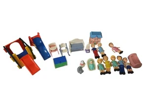 Vintage Lot Little Tikes Dollhouse Furniture Cat, Dog, People,Toybox Made in USA - Picture 1 of 14