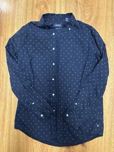 Chaps EASY CARE Men's LARGE Navy Blue Printed Button Up Long Sleeve Shirt NICE! - Picture 1 of 3