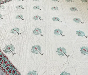 Indian Handmade Block Print Quilt Jaipuri Razai Bedding Cotton Quilted Bedspread - Picture 1 of 10