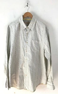 TOMMY BAHAMA DENIM Mens Size XL Blue White & Yellow Striped Print Shirt - Picture 1 of 5