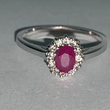 Ruby Diamond Halo Ring 8.5 14k White Gold