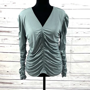 Joie Top Women’s Medium Blue Ruched Top V-Neck  Long Sleeves - Picture 1 of 10