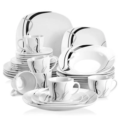 veweet FIONA Dinner Set Tableware Ceramic Dinnerware Plates Bowls Mugs Set White - Image 1 of 4