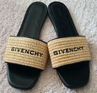 Givenchy 4G Black Leather Flat Slide Sandals In Raffia Sz 41