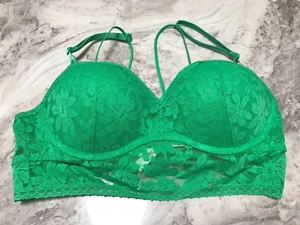 Victoria's Secret Lace Bralette Push Up Longline Underwired Bra Size M Green - Picture 1 of 5
