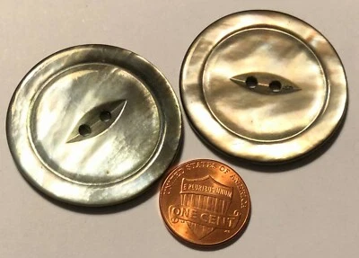 2 Large MOP Natural Shell Abalone Sew-through Cat Eye Buttons 1 7/16" 37mm 10000 - Image 1 of 4