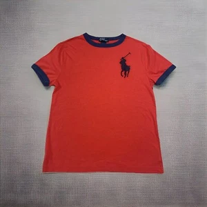 Polo By Ralph Lauren T-Shirt Boys S (8) Red Big Pony Blue Trim Crewneck Preppy - Picture 1 of 6